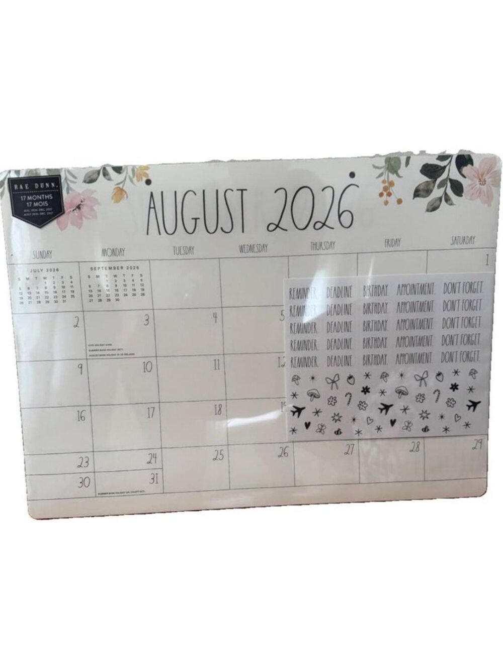 Floral 2027 Desk Calendar Blotter - 17-Month Monthly Planner, 19x14" Size